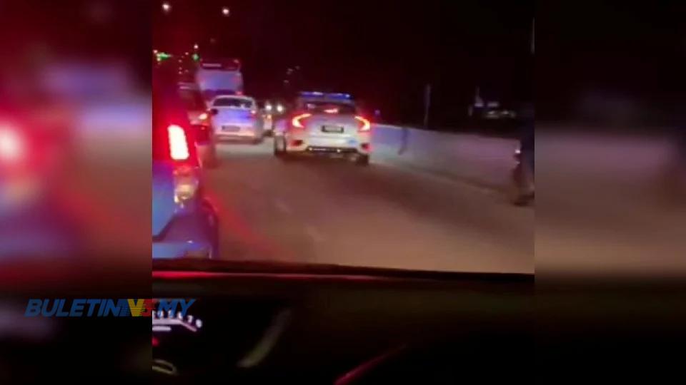 [VIDEO] Terkejut ditegur polis, pasangan kekasih pecut 130km dikejar 10 MPV