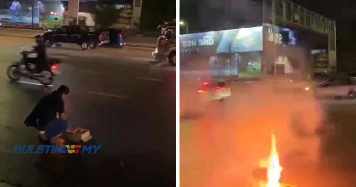 [VIDEO] Polis tahan lelaki bakar mercun di MRR2