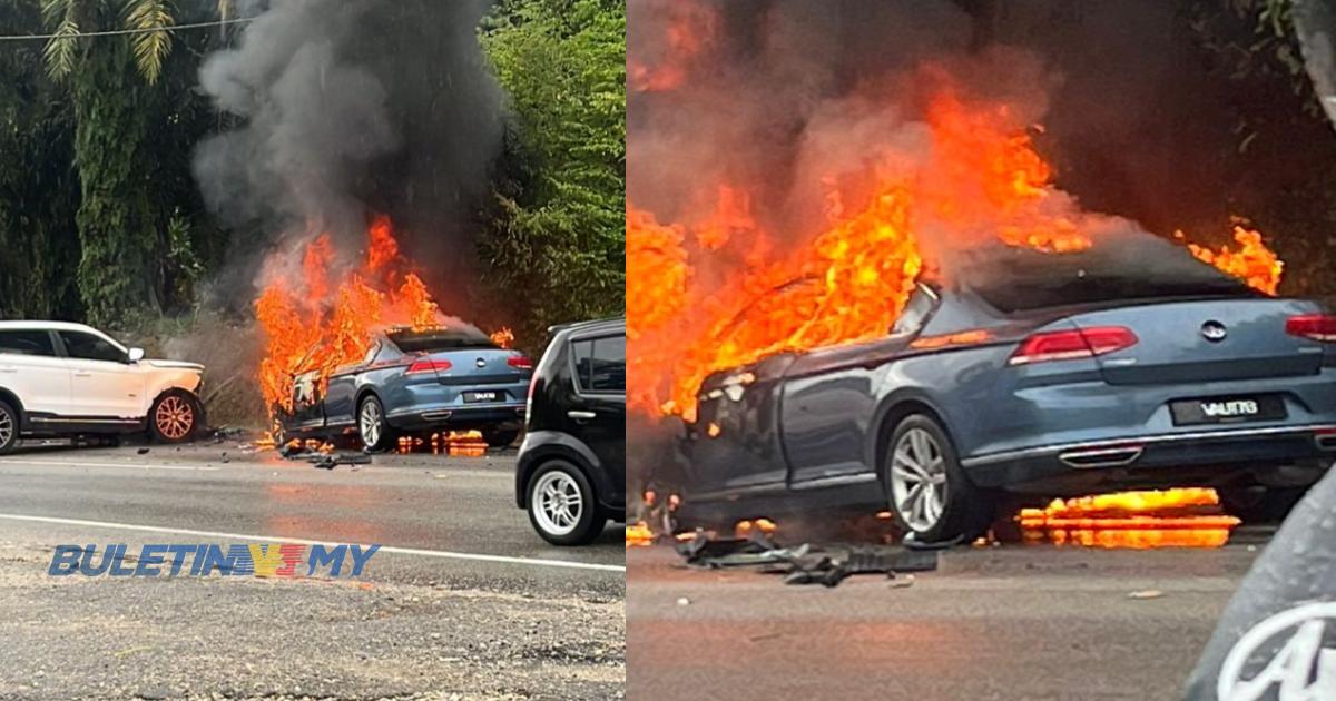Pemandu cedera, kereta terbakar dalam kemalangan