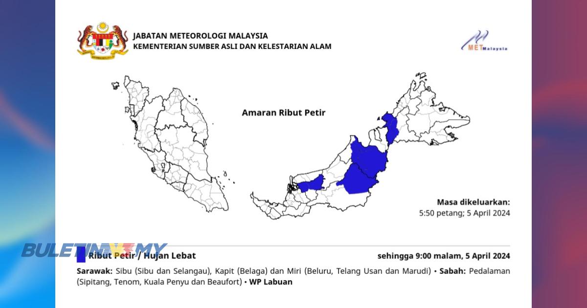 Hujan lebat di Labuan, Sabah, Sarawak sehingga jam 9 malam ini – METMalaysia