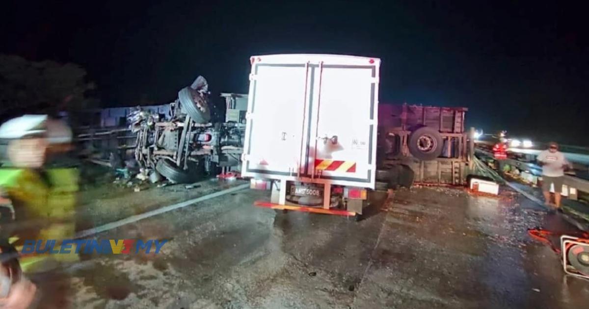 Kemalangan 3 lori di Sungkai, seorang pemandu maut akibat tersepit