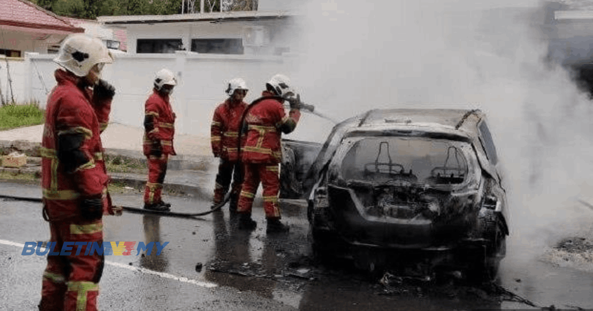 Suami isteri warga emas cedera kereta terbabas, terbakar