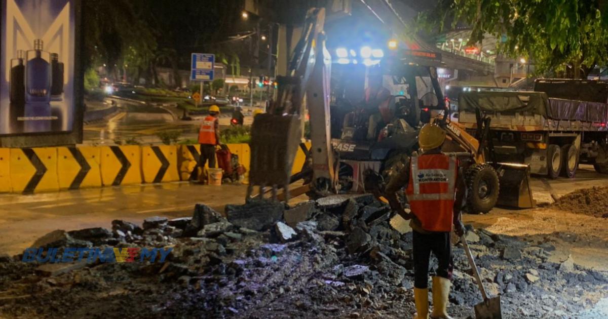 Air Selangor giat baiki paip pecah di Jalan Sultan Ismail 