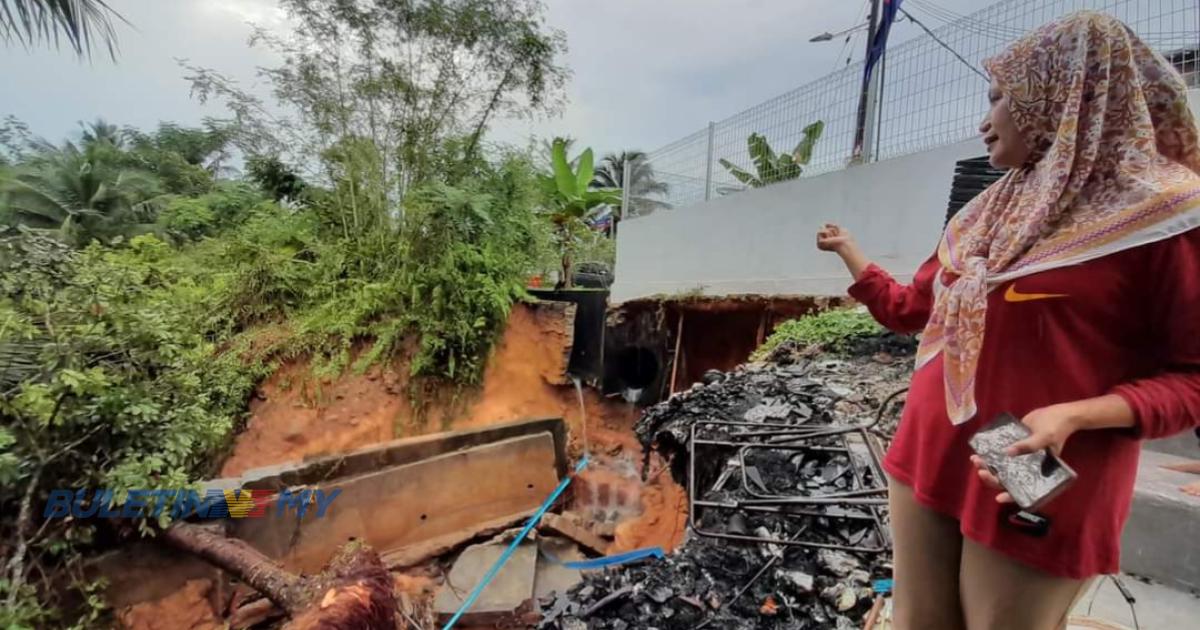 Sebuah keluarga berdepan detik cemas, tebing rumah runtuh akibat hujan lebat