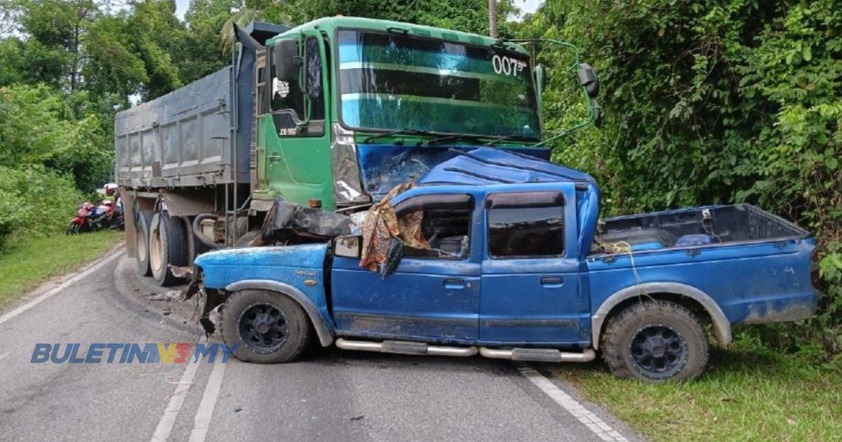 Pikap bertembung lori makan jalan di selekoh, buruh binaan maut