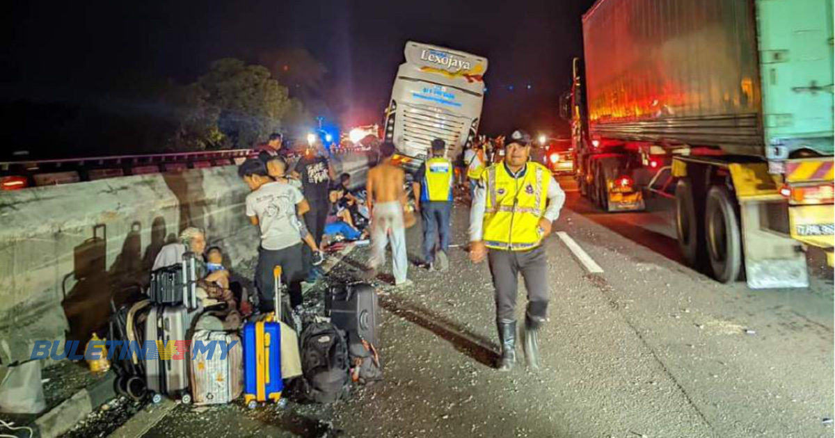 [VIDEO] 34 cedera bas langgar pembahagi jalan di KM273.4 arah utara