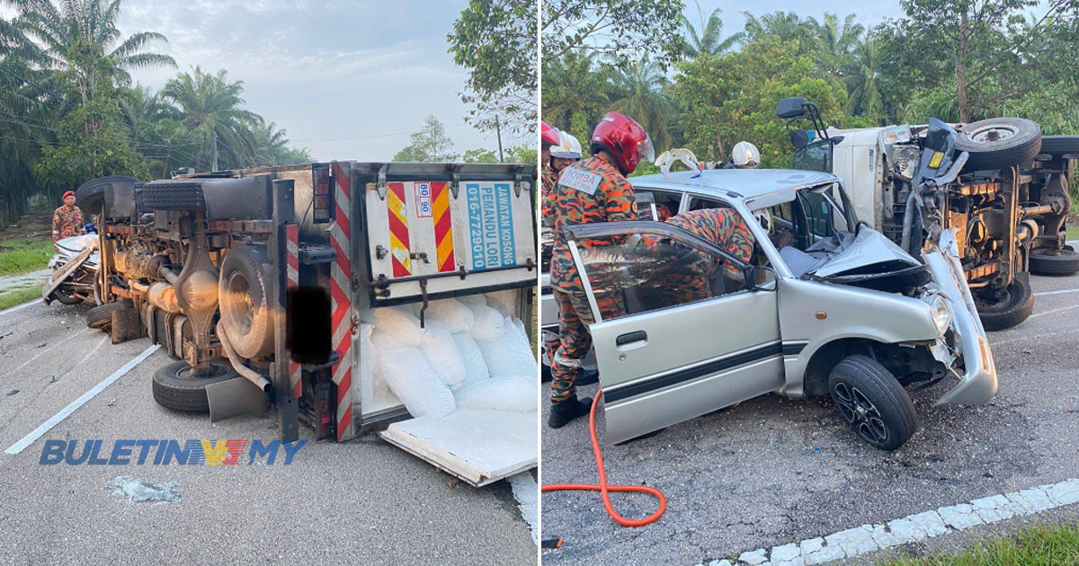 Dua cedera lori bertembung Perodua Kancil di Parit Raja