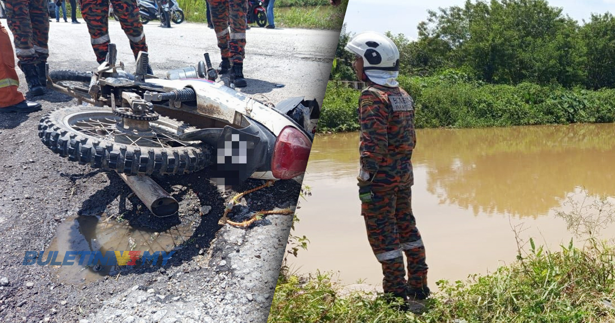 Cuba elak motosikal, kereta dipandu wanita terjunam dalam tali air