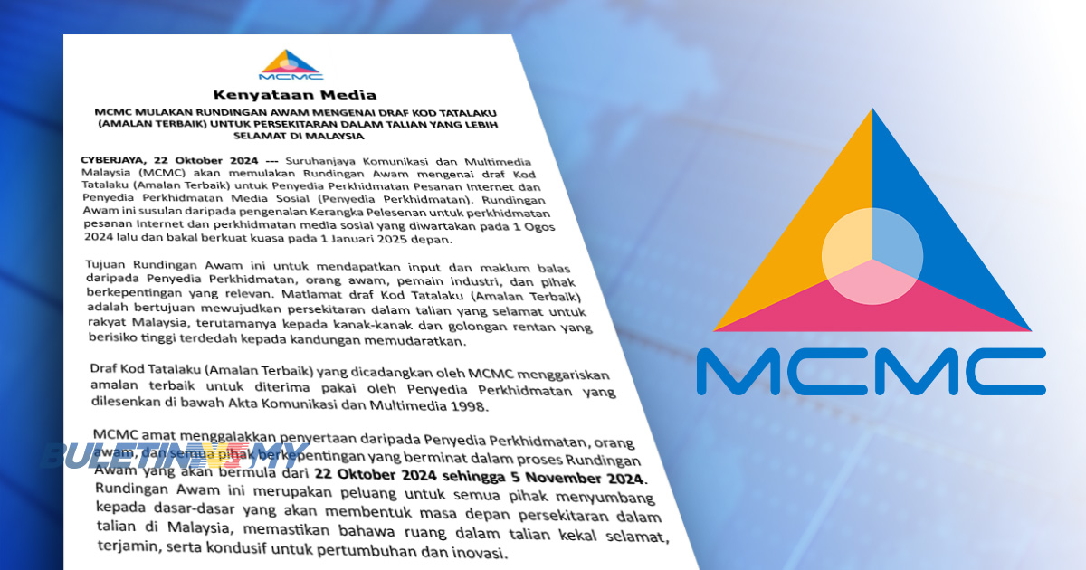 MCMC mulakan rundingan awam draf Kod Tatalaku (Amalan Terbaik) Penyedia Perkhidmatan