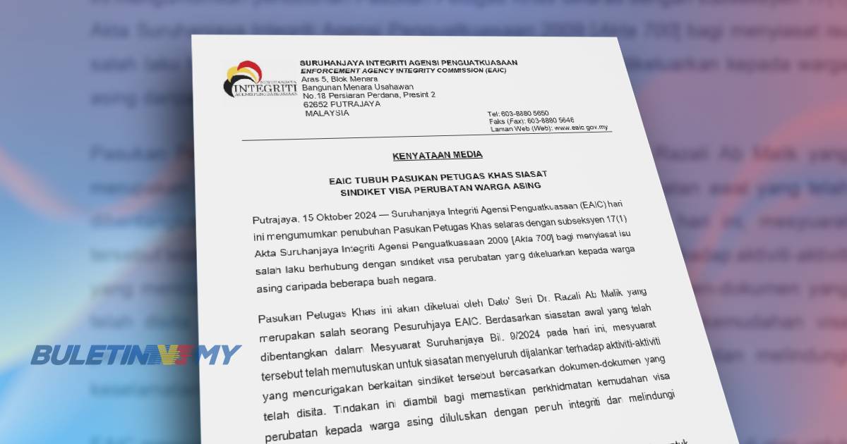 EAIC tubuh pasukan petugas khas siasat isu salah laku sindiket visa perubatan