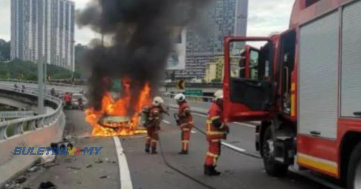 Kereta terbakar di NPE: Pemandu lelaki maut, rakan cedera