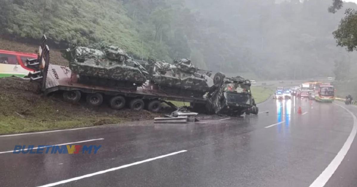 Kenderaan pengangkut kereta perisai ATM terbalik di Lebuhraya KL-Karak