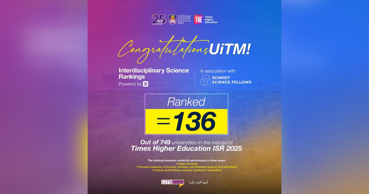 UiTM tersenarai pada kedudukan ke-136 dalam edisi pertama THE-ISR 2025