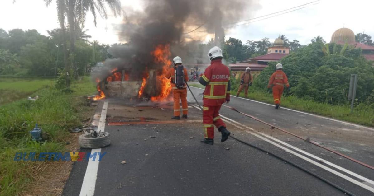 [VIDEO] Lelaki nyaris rentung, kereta terbabas musnah terbakar