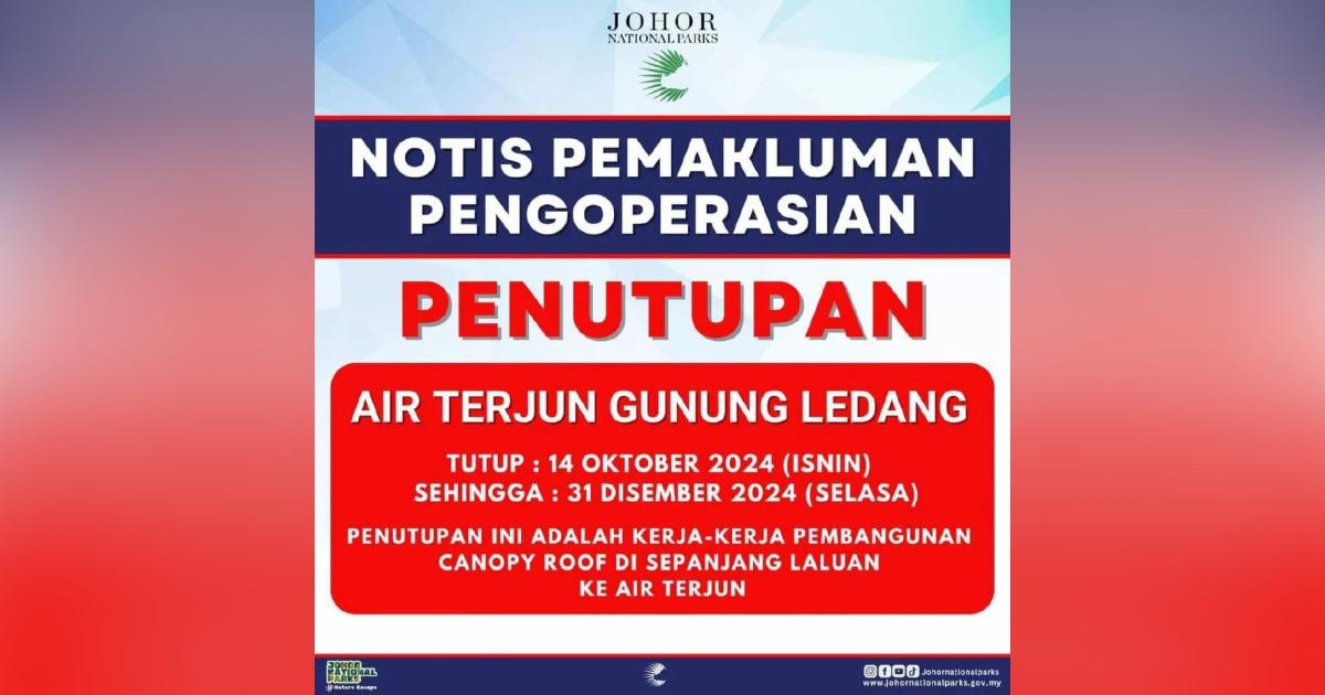 Kawasan ekopelancongan dan hutan Johor mula ditutup, bersedia hadapi tengkujuh