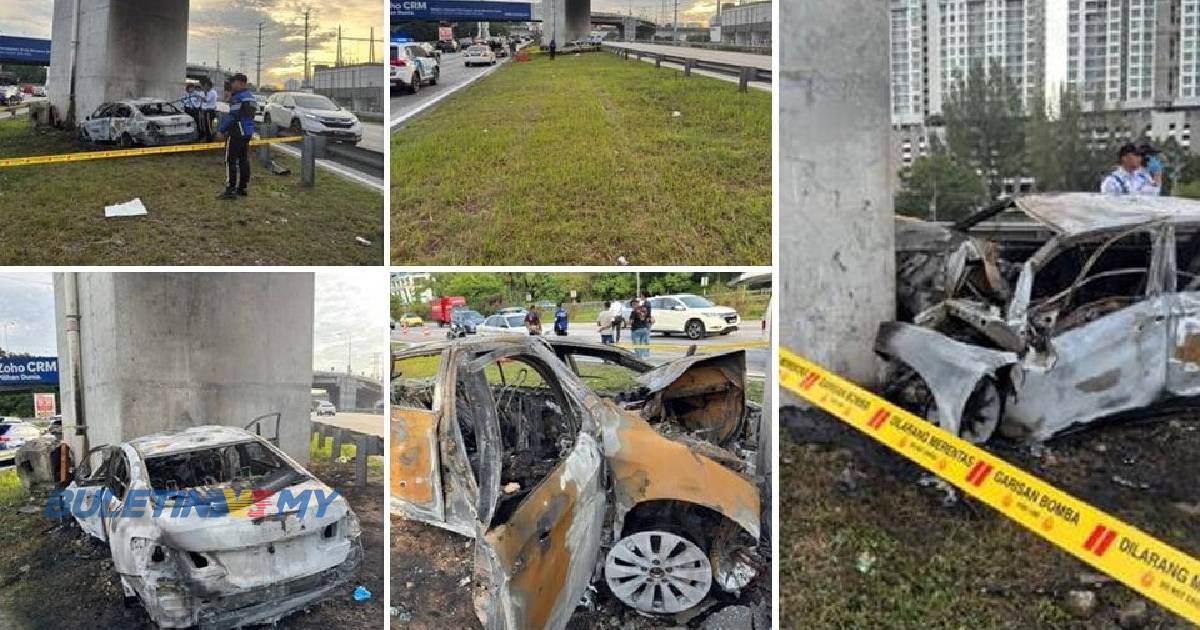 Pemandu rentung, kereta terbakar dalam kemalangan