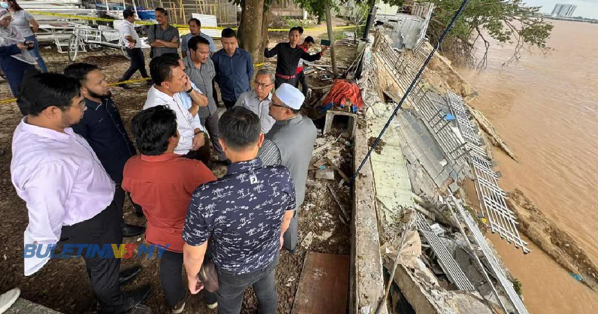 Ikatan tali rumah rakit antara punca tebing Sungai Kelantan runtuh