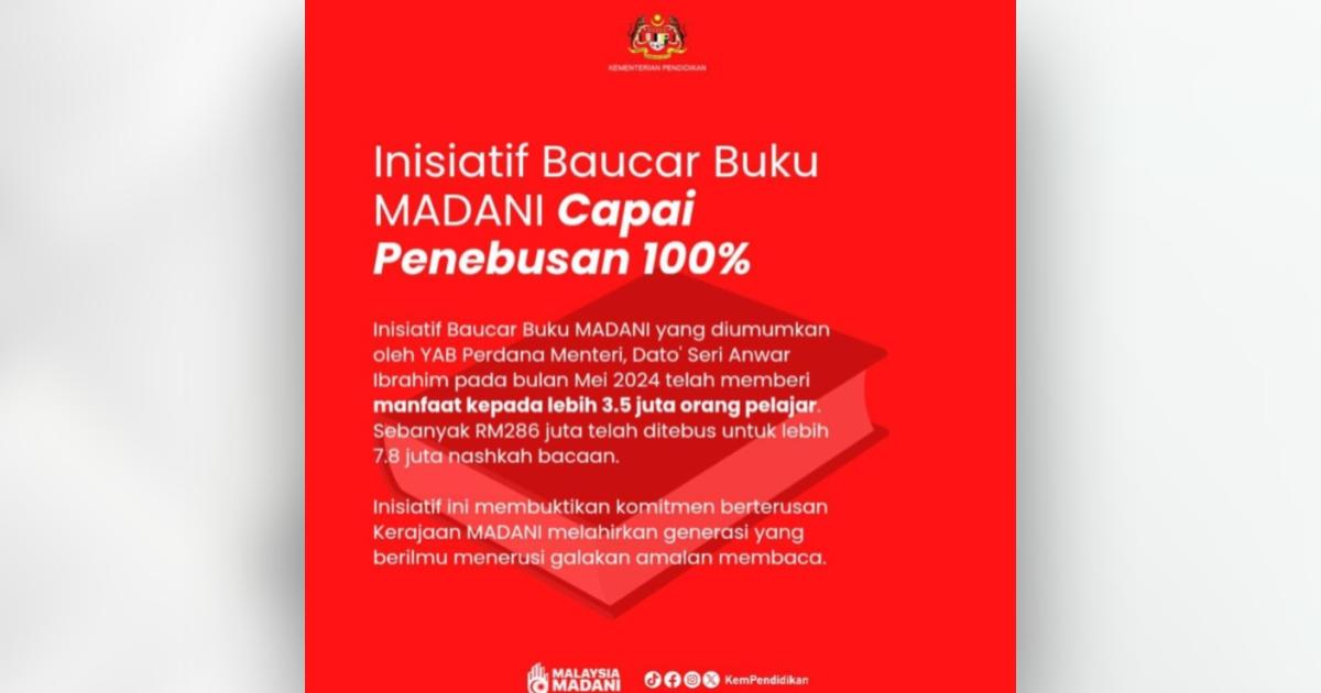 Inisiatif Baucar Buku MADANI capai sasaran penebusan 100%