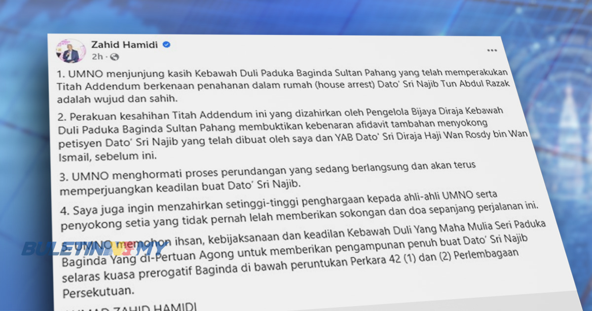 UMNO mohon pengampunan penuh Najib