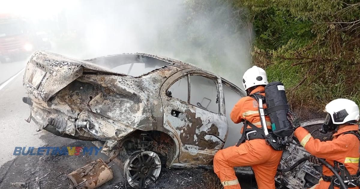 Wanita selamat kereta terbabas sebelum terbakar