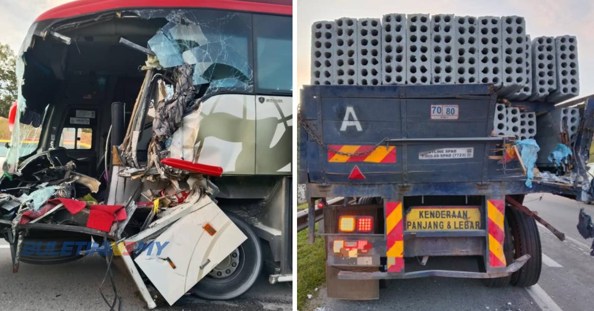 [VIDEO] Bas langgar lori, 3 individu cedera