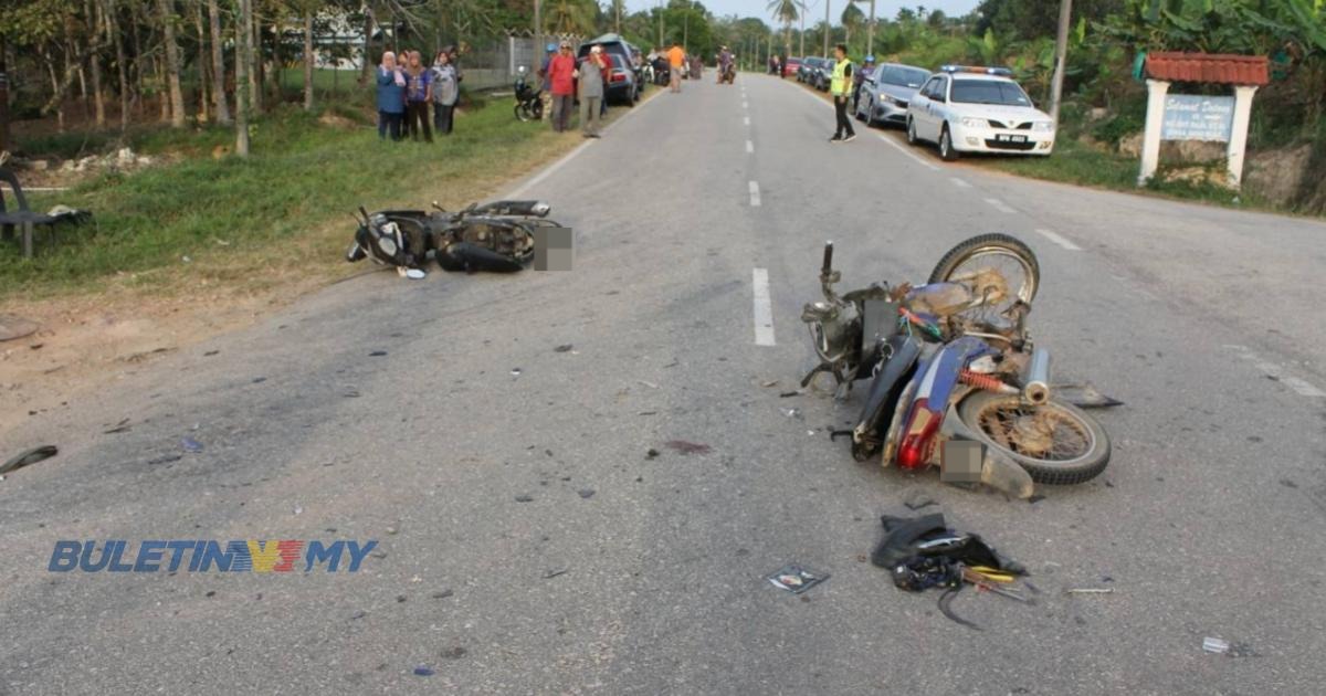 2 maut motosikal bertembung di simpang jalan