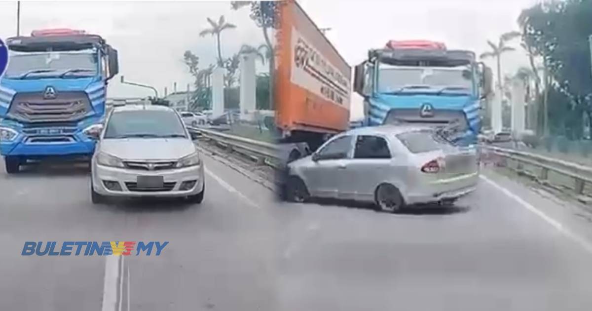 [VIDEO] Kemalangan: Proton Saga berpusing selepas dilanggar lori di Bukit Changgang