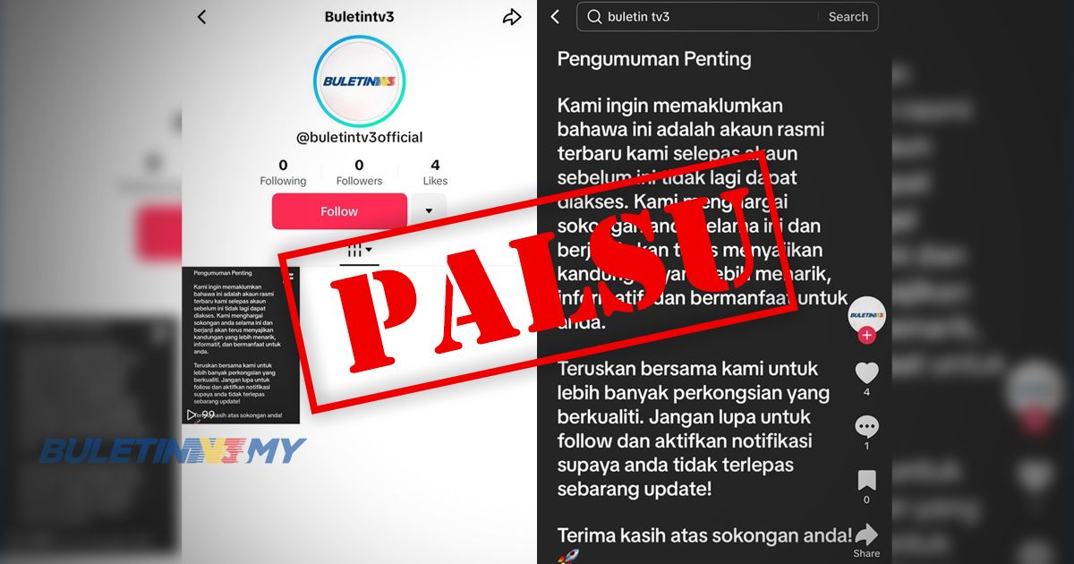 Akaun TikTok palsu guna nama Buletin TV3