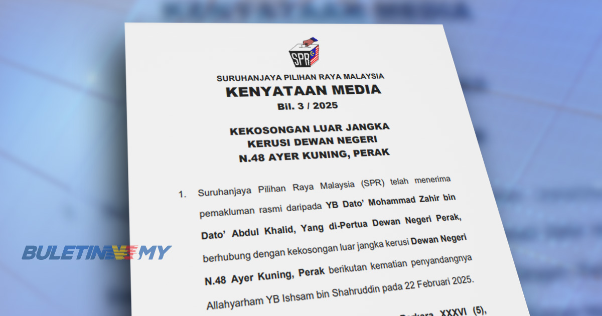 PRK Ayer Kuning: SPR terima notis kekosongan, mesyuarat khas 7 Mac depan