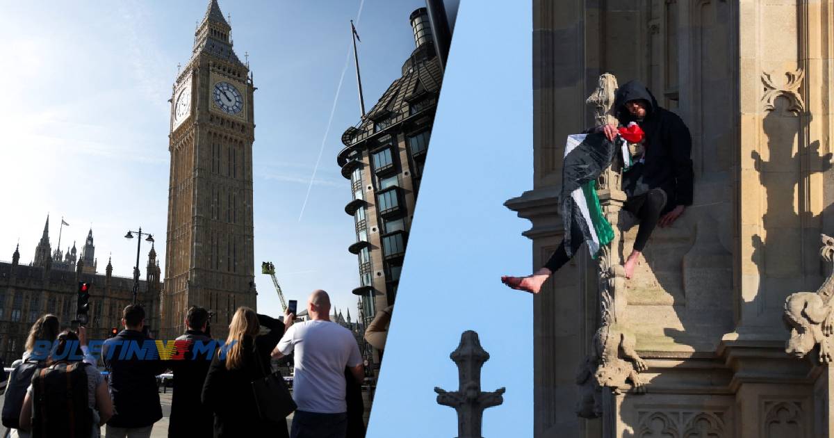 Lelaki panjat menara, kibar bendera Palestin di Big Ben ditahan